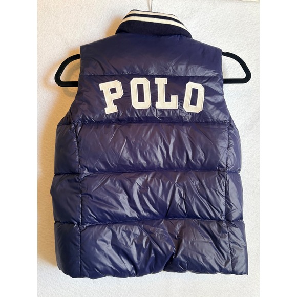 Polo Ralph Lauren Kids Reversible Down Puffer Vest Navy Blue Cream M 8-10 - Picture 2 of 8